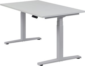Höhenverstellbarer Schreibtisch "Basic Line", silber, Tischplatte 140 x 80 cm lichtgrau, elektrisch höhenverstellbar, Stehschreibtisch, Tischgestell