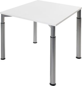 Höheneinstellbarer Konferenztisch, silber, Tischplatte 120 x 80 cm weiß, Besprechungstisch, Schreibtisch
