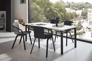 Höheneinstellbarer Konferenztisch, schwarz, Tischplatte 180 x 80 cm weiß, Besprechungstisch, Schreibtisch
