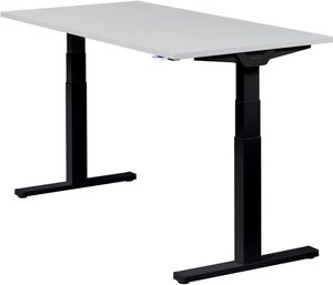 Höhenverstellbarer Schreibtisch "Premium Line", schwarz, Tischplatte 160 x 80 cm lichtgrau, elektrisch höhenverstellbar, Stehschreibtisch, Tischgestell