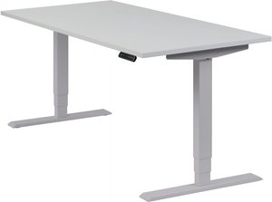 Höhenverstellbarer Schreibtisch "Homedesk", silber, Tischplatte 160 x 80 cm lichtgrau, elektrisch höhenverstellbar, Stehschreibtisch, Tischgestell
