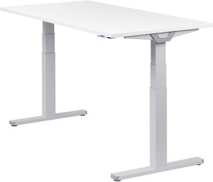 Höhenverstellbarer Schreibtisch "Premium Line", silber, Tischplatte 160 x 80 cm weiß, elektrisch höhenverstellbar, Stehschreibtisch, Tischgestell