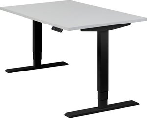 Höhenverstellbarer Schreibtisch "Homedesk", schwarz, Tischplatte 120 x 80 cm lichtgrau, elektrisch höhenverstellbar, Stehschreibtisch, Tischgestell