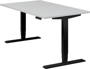 Höhenverstellbarer Schreibtisch "Homedesk", schwarz, Tischplatte 140 x 80 cm lichtgrau, elektrisch höhenverstellbar, Stehschreibtisch, Tischgestell