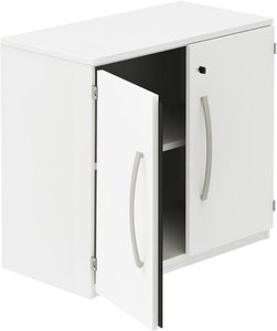 Büroschrank weiß (2 Türen) 80 cm - Büro-Schrank 2 Ordner, Aktenschrank 1 Einlegeboden mit Schloss, abschließbar
