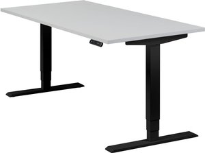 Höhenverstellbarer Schreibtisch "Homedesk", schwarz, Tischplatte 160 x 80 cm lichtgrau, elektrisch höhenverstellbar, Stehschreibtisch, Tischgestell