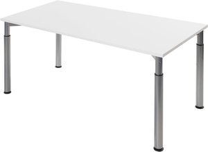 Höheneinstellbarer Konferenztisch, silber, Tischplatte 180 x 80 cm weiß, Besprechungstisch, Schreibtisch
