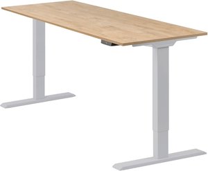 Höhenverstellbarer Schreibtisch "Homedesk Eco", Silber, Tischplatte 150 x 60 cm Wildeiche, elektrisch stufenlos höhenverstellbar, Stehschreibtisch, Tischgestell