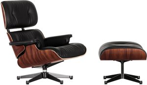 Vitra - Lounge Chair & Ottoman, poliert / Seiten schwarz, Santos Palisander, Leder Premium F nero (neue Maße)