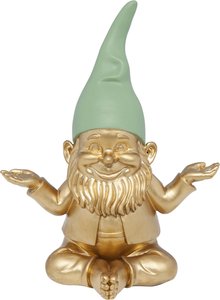 Deko Figur Zwerg Meditation Gold Grün 19cm