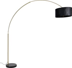 Bogenlampe Messing mit schwarzem Stoffschirm schwarz 50 cm - XXL