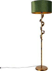 Vintage Stehlampe Antik Gold mit grünem Schirm - Linden