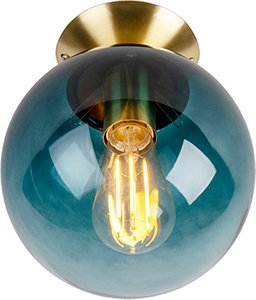 Art Deco Deckenleuchte messing mit ozeanblauem Glaslampenschirm - Pallon