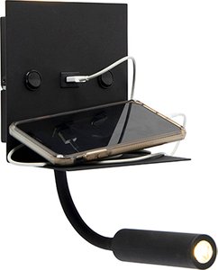 Moderne Wandleuchte USB schwarz mit Flexarm ohne Schirm - Duppio