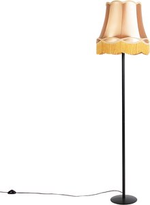 Retro Stehlampe schwarz mit Granny-Schirm gold 45 cm - Simplo