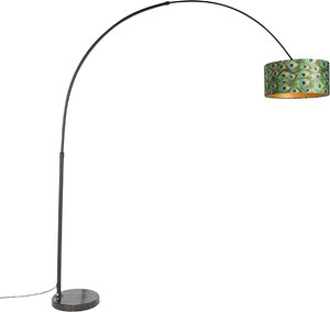 Botanische Bogenlampe schwarzer Samtschirm Pfau Design 50 cm - XXL