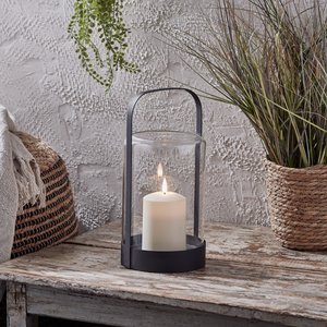 Windlicht Glas schwarz mit TruGlow® Outdoor Kerze