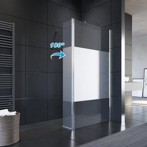 SONNI Begehbare Dusche Walk In Duschabtrennung Duschwand Nano Duschkabine Milchglas(teilsatiniert) Mit Seitenteil