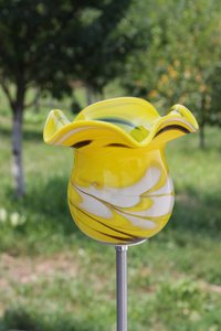 Windlicht gelb Gartendekoration Blüte Kerzenhalter Glas Handmade 15cm inkl Stab