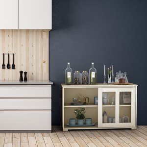 Coast Sideboard Küchenschrank Wohnzimmerzeile mit Schiebetüren weiß 106,5 x 33 x 62,5 cm