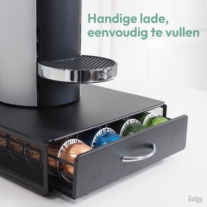 Gadgy Kapselhalter für 40 Vertuo-Tassen - Kaffeetassenhalter mit Schublade - Schwarz - Edelstahl