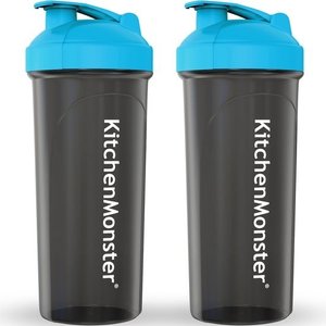 KitchenMonster Shake cup Bidon 700 ml - 2er Set - Shaker inklusive Mixfilter - Protein Shaker Schwarz mit Blau