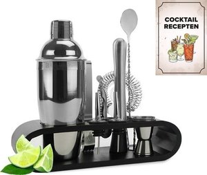 KitchenBrothers Cocktail Set mit Cocktail Shaker - 11 Teile - Komplettset - Geschenkverpackung - Schwarz/Bambus
