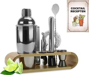 KitchenBrothers Cocktail Set mit Cocktail Shaker - 11 Teile - Komplettset - Geschenkverpackung - Hellbraun/Bambus