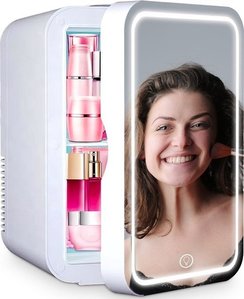 Goliving Skincare Fridge - Make-up Kühlschrank - Beauty Kühlschrank - Minikühlschrank mit Spiegel und Beleuchtung - Minikühlschrank