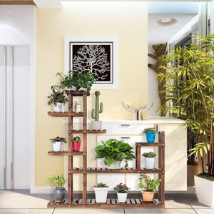 7-stufiges Pflanzenregal Holzregal Ausstellungsregal Multifunktionales Aufbewahrungsregal Blumenregal für innen und außen braun 130,5 x 60 x 25 cm