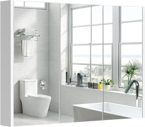 Coast Badezimmerschrank mit 3 Spiegeln - Verstellbare Einlegeböden - 90 x 11 x 65 cm - Weiß