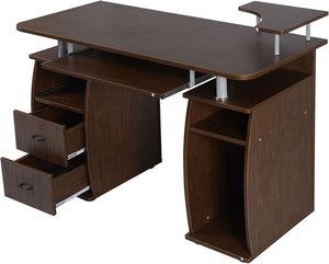 Coast Desk Computertisch Bürotisch PC-Tisch mit Druckerablage, Tastaturabdeckung Nussbaum