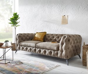 Couch Corleone 225x97 cm Taupe Vintage 3-Sitzer Sofa