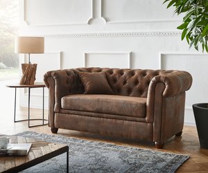 Sofa Chesterfield 2-Sitzer 140x88 cm Vintage Braun Abgesteppt Couch