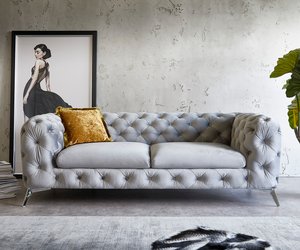 Couch Corleone 225x97 cm Grau Samt 3-Sitzer Sofa