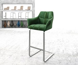 Chaise-de-bar Yulo-Flex velours vert chaise cantilever acier plat inoxydable
