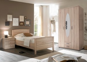 Senio Schlafzimmer Set Bett + Kleiderschrank + Nachtkommode White Neu