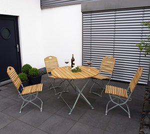 Gartengarnitur 5-teilig (4 StÃ¼hle, 1 Tisch) klappbar Flachstahl und Robinienholz