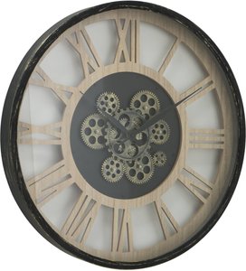 Uhr Wanduhr Takto Glas, Holz und Metall Natur / Schwarz Rund