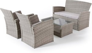 Garten Lounge 4-er Set mit zwei StÃ¼hlen Sitzbank und Tisch aus Korb Grau