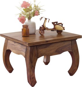 FineBuy Opium Couchtisch 60 x 40 x 60 cm Sheesham Massiv-Holz, Echtholz Wohnzimmertisch quadratisch braun, Stubentisch niedrig, Beistelltisch Sofatisch klein, Tisch Wohnzimmer