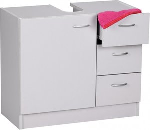 FineBuy Waschbecken-Unterschrank 54 x 63 x 30 cm weiß mit 1 Tür und 3 Schubladen, Unterstellschrank Bad mit Siphonausschnitt, Bad-Schrank klein Waschbecken