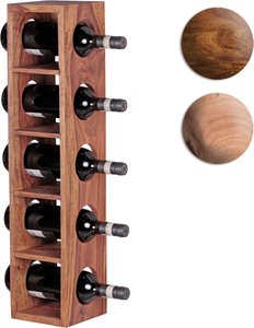 FineBuy Weinregal Massiv-Holz Flaschen-Regal Design Wandmontage für 5 Flaschen Holzregal modern mit Ablage 70 cm