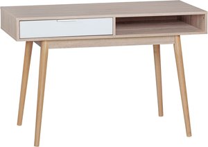 FineBuy Design Schreibtisch mit Schublade MASSA Bürotisch Sonoma / Weiß 120 cm, Schreib- und Computertisch mit Regal-Fach, Kleiner Nähtisch, Arbeitstisch Büro Skandinavisch