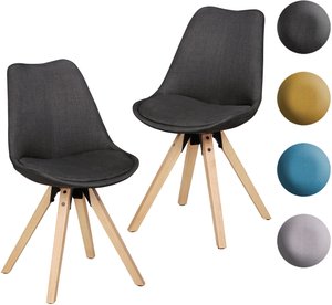FineBuy Design Esszimmerstühle 2er Set SV43580 Skandinavische Stühle mit Holzbeinen, Retro Stuhlset Bunt, Küchenstühle mit Stoff, Lehnenstuhl Modern, Küchenstuhl Esszimmer