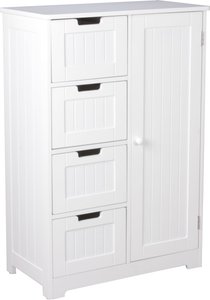 FineBuy Design Badschrank PATTI Landhaus-Stil MDF-Holz 56 x 83 x 30 cm weiß, Badezimmerschrank klein 4 Schubladen & 1 Tür, Beistellschrank Mehrzweckschrank