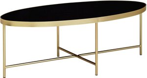 FineBuy Design Couchtisch Glas Schwarz - Oval 110 x 56 cm mit Gold Metallgestell, Großer Wohnzimmertisch, Lounge Tisch Glastisch
