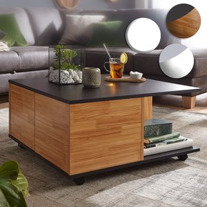 FineBuy Design Couchtisch 70x70 cm, Wohnzimmertisch mit 2 Schubladen, Sofatisch mit Rollen, Tisch mit 2 Fächern