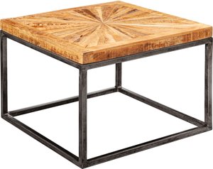 FineBuy Couchtisch Mango Massivholz 55x40x55 cm Tisch mit Metallgestell, Wohnzimmertisch Quadratisch im Industrial Design, Massiver Sofatisch Modern