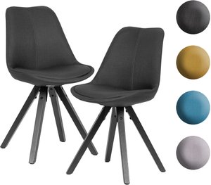Finebuy 2er Set Esszimmerstuhl mit schwarzen Beinen Stuhl Skandinavisch, Polsterstuhl mit Stoff-Bezug, Design Küchenstuhl gepolstert